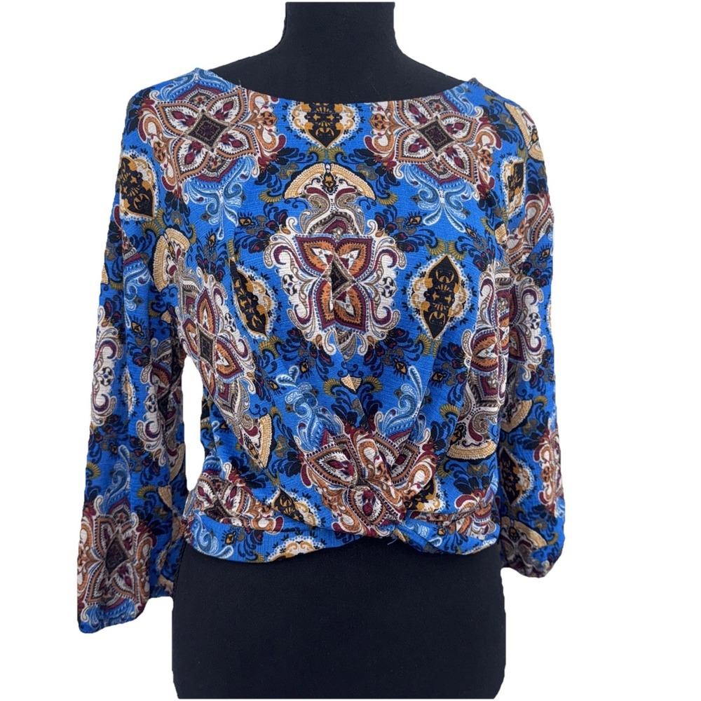 Haute Monde Women Paisley S‎ Crop Top Blouse Artsy Boho Work Office Festival Y2K